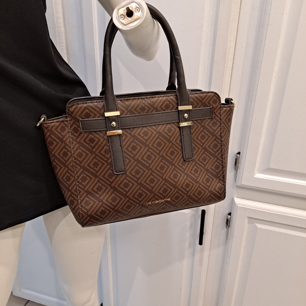 Liz Claiborne Geometric Pattern Brown Satchel Shoulder Bag